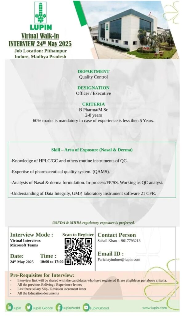 Lupin virtual walk-in interview