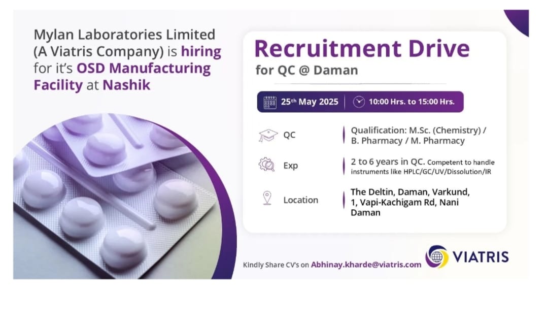 QC Job Opportunity at Mylan Laboratories