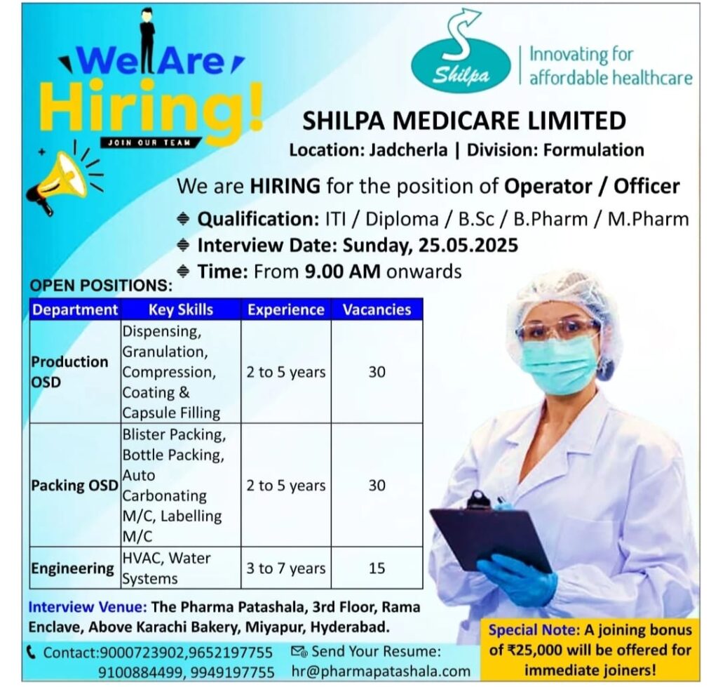 Shilpa Medicare Walk-in Interview 2025