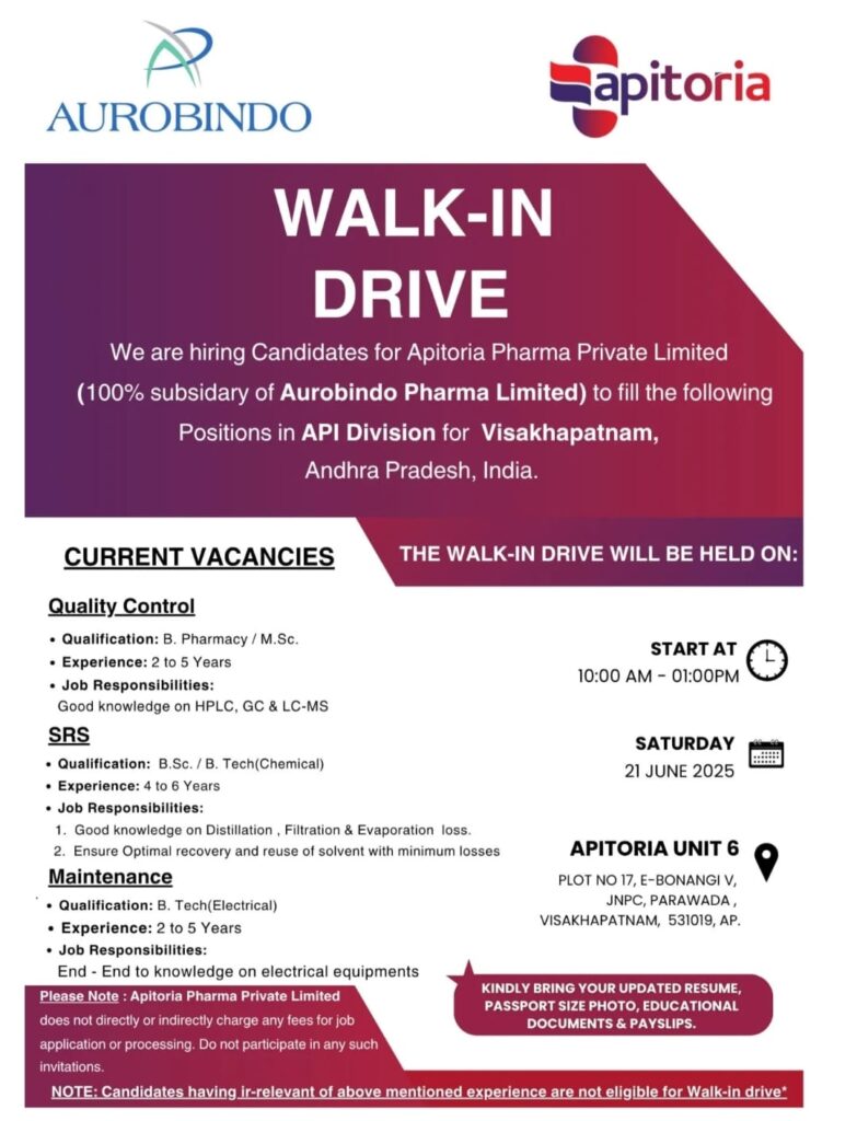 Aurobindo Pharma Job Vacancy