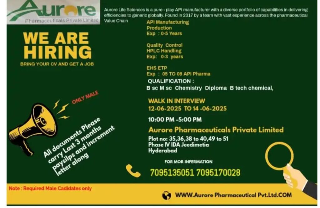 Aurore Pharmaceuticals Job Opening