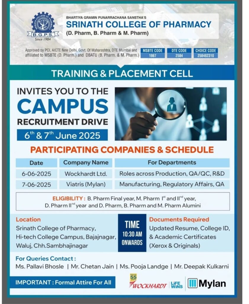 Campus Recruitment Drive for Pharmacy Students