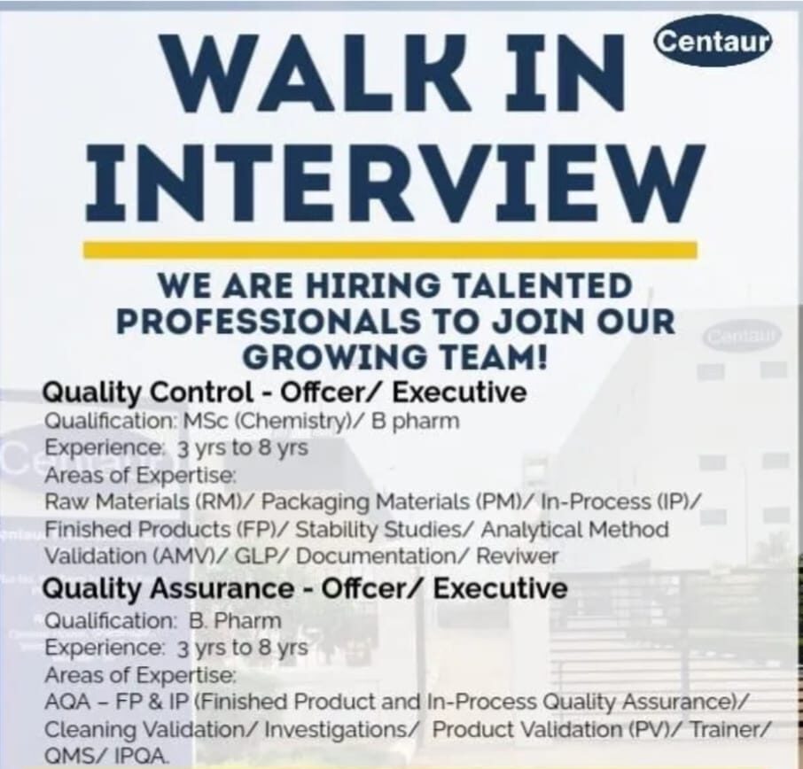 Centaur Pharma Job Vacancy