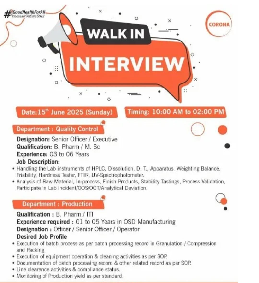 Corona Remedies Job Vacancy