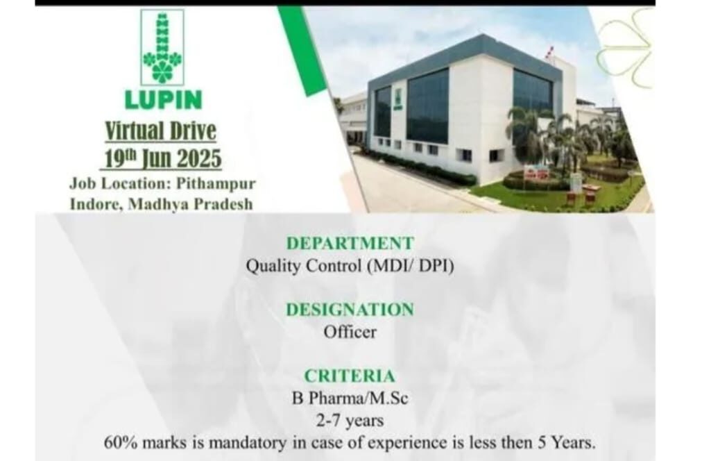Lupin Pharma Job Vacancy