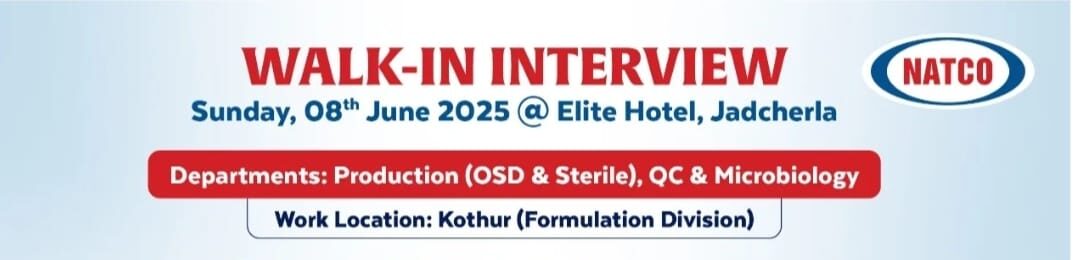 Walk-In Interview for Pharma Jobs in Jadcherla