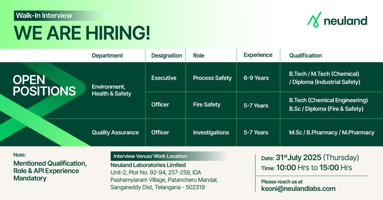 Neuland Laboratories Job Vacancy