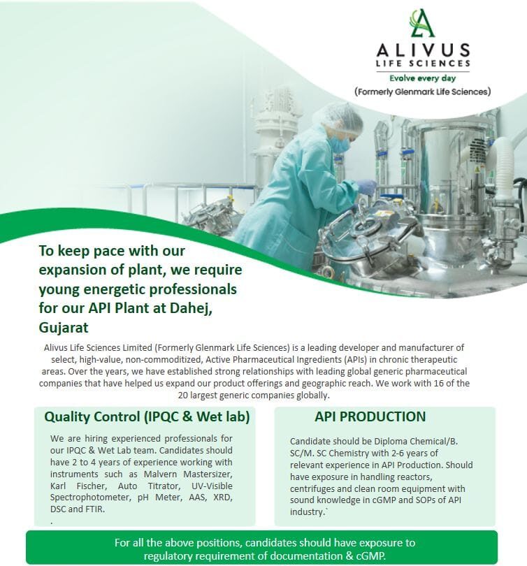 Alivus Life Sciences Job Vacancy 2025