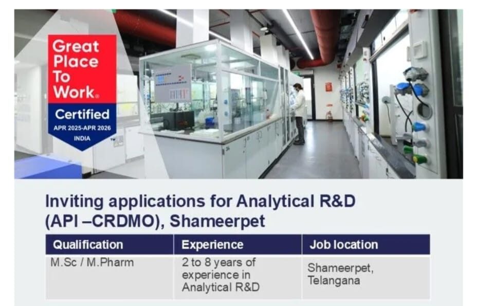 Analytical R&D Job Vacancy in Shameerpet