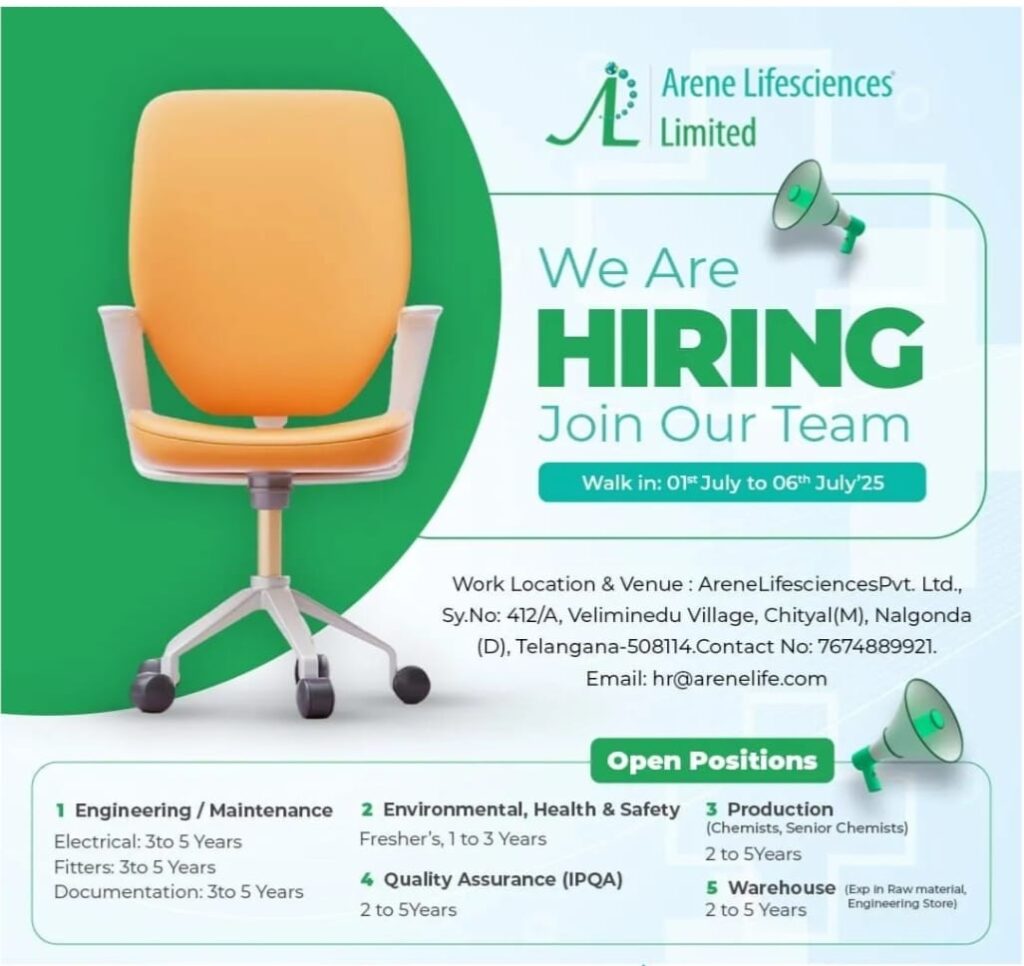 Arene Lifesciences Job Vacancy 2025 