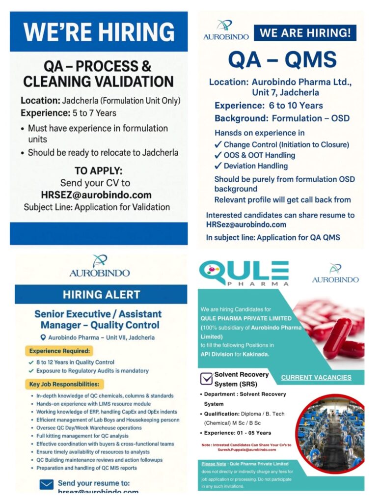 Aurobindo Pharma Job Openings