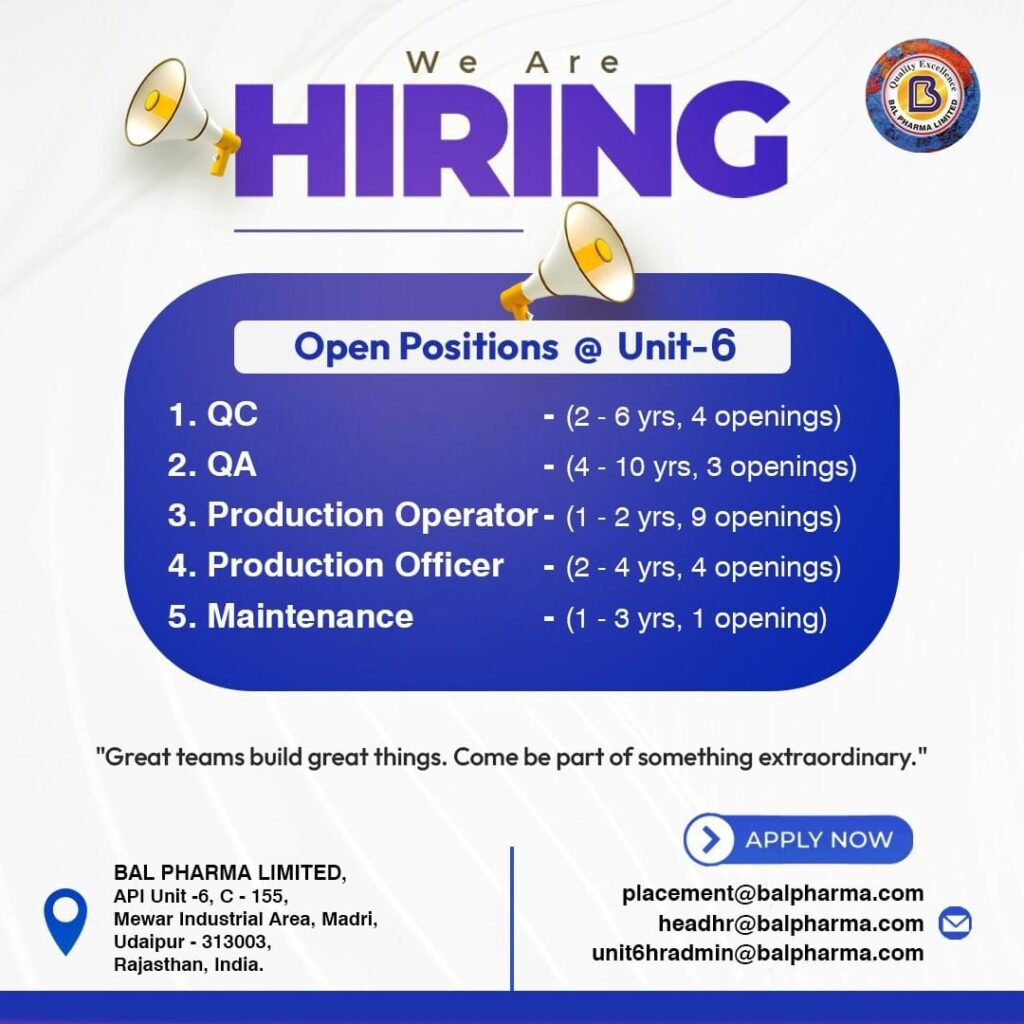 BAL Pharma Job Vacancy 2025