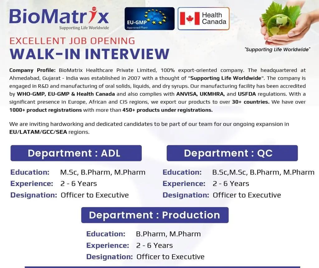 BioMatrix Healthcare Job Vacancy 2025