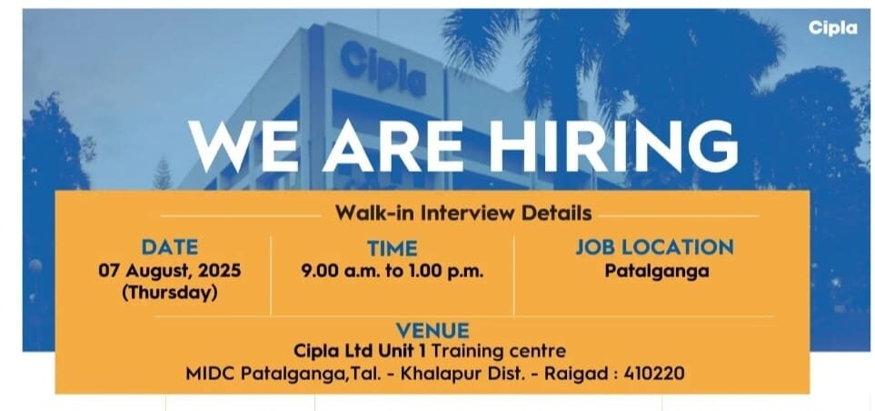 Cipla Walk-In Interview Patalganga – August 2025