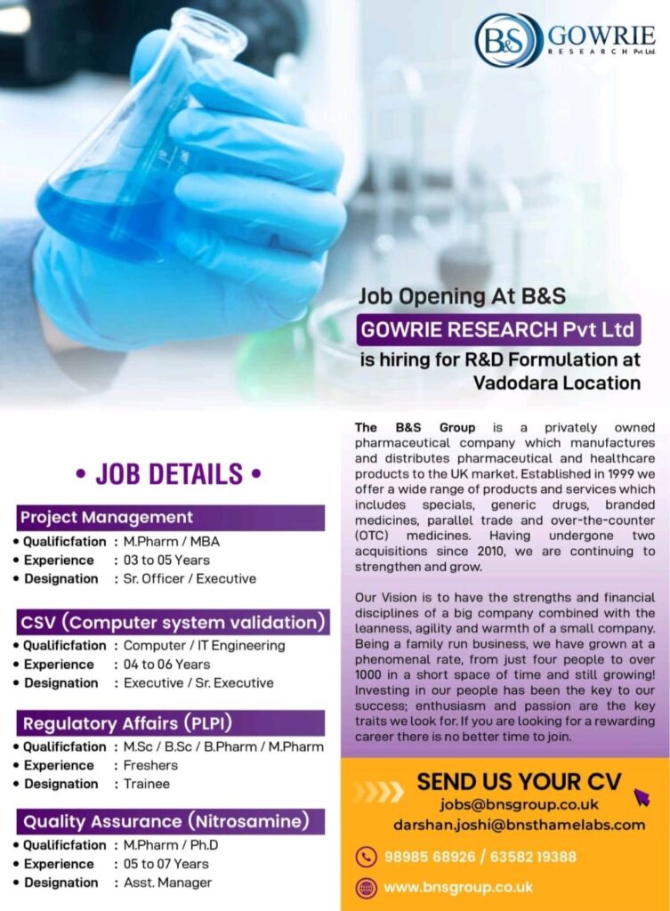 Gowrie Research R&D Formulation Job Vacancy 202