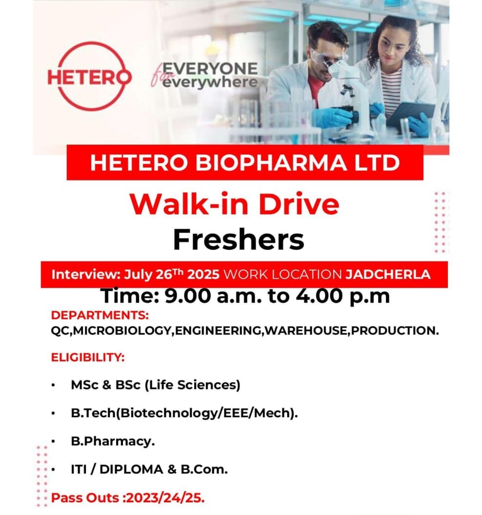 Hetero Biopharma Freshers Job Vacancy 2025