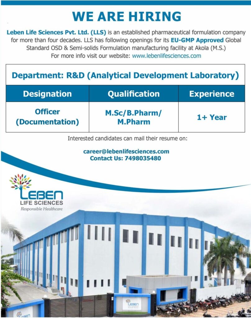 Leben Life Sciences Job Vacancy 