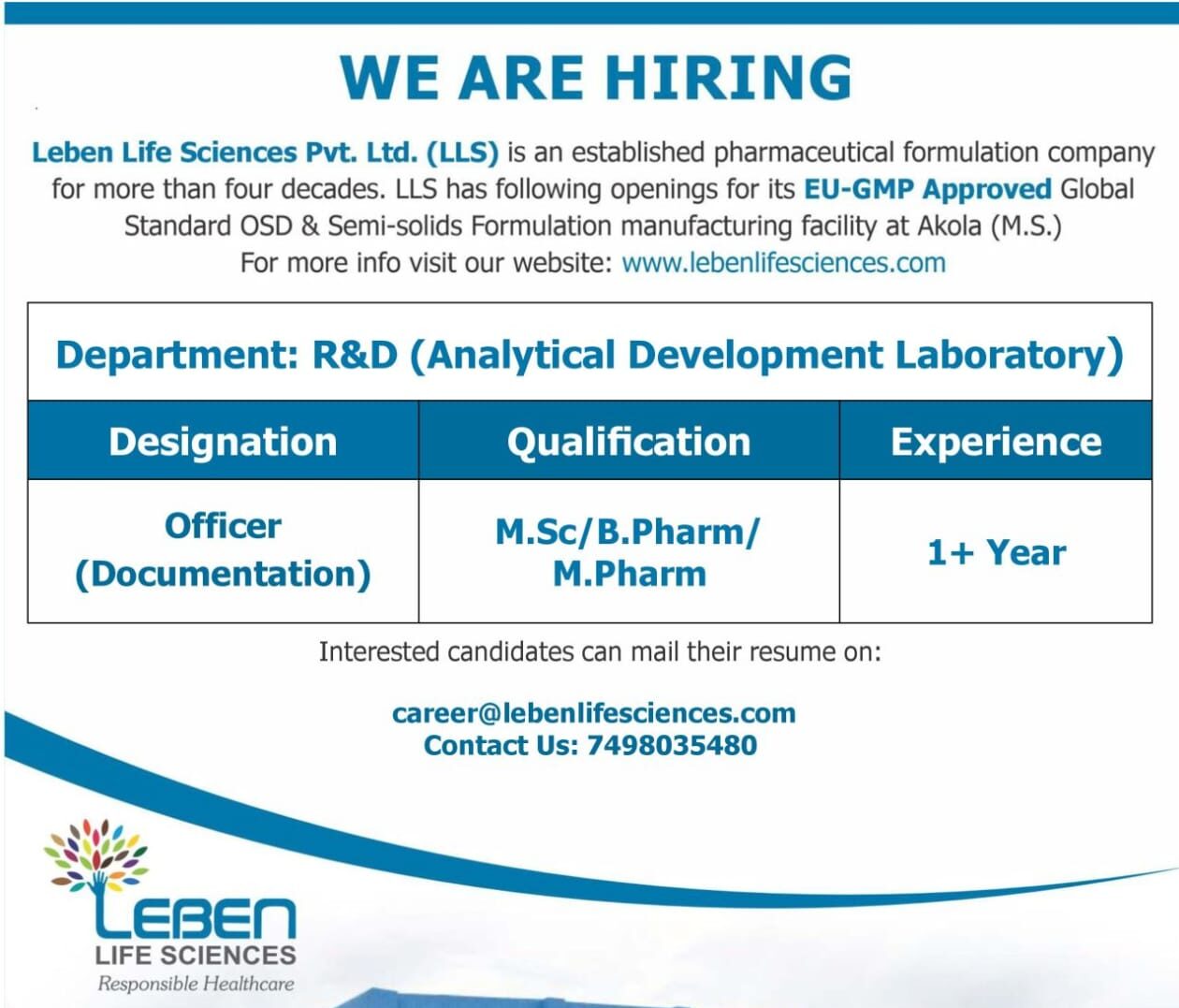 Leben Life Sciences Job Vacancy