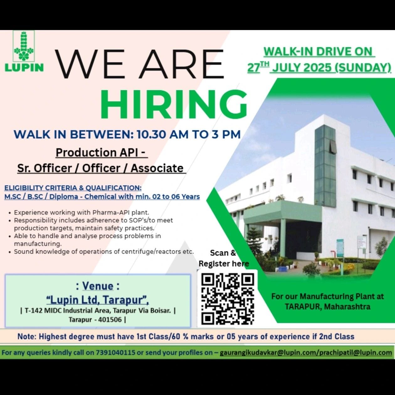 Lupin Walk-in Interview Tarapur