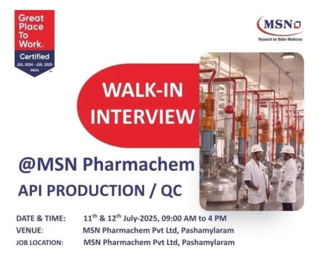 MSN Pharmachem Walk-In Interview 2025