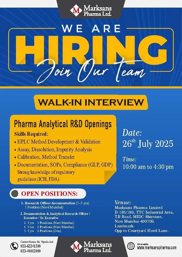 Pharma Analytical R&D openings