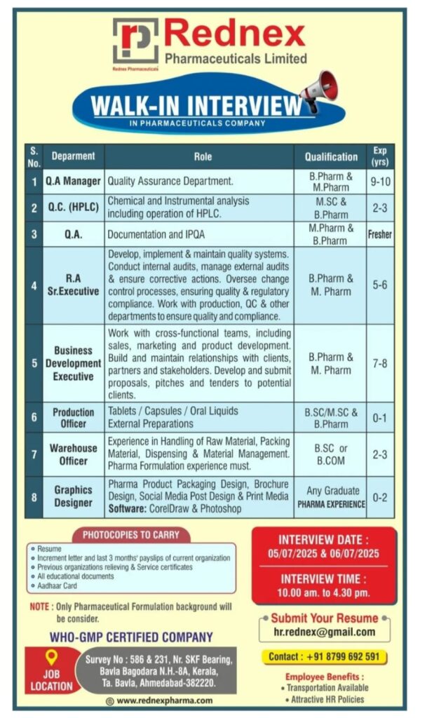 Rednex Pharmaceuticals Walk-in Interview