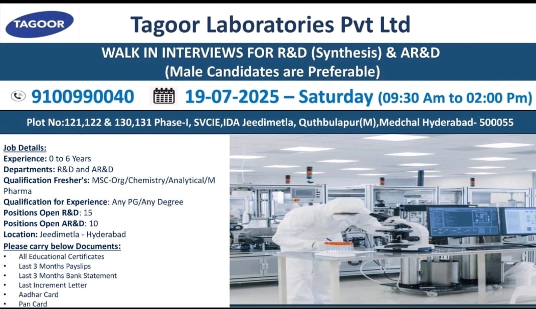 Tagoor Laboratories R&D Job Vacancy 2025