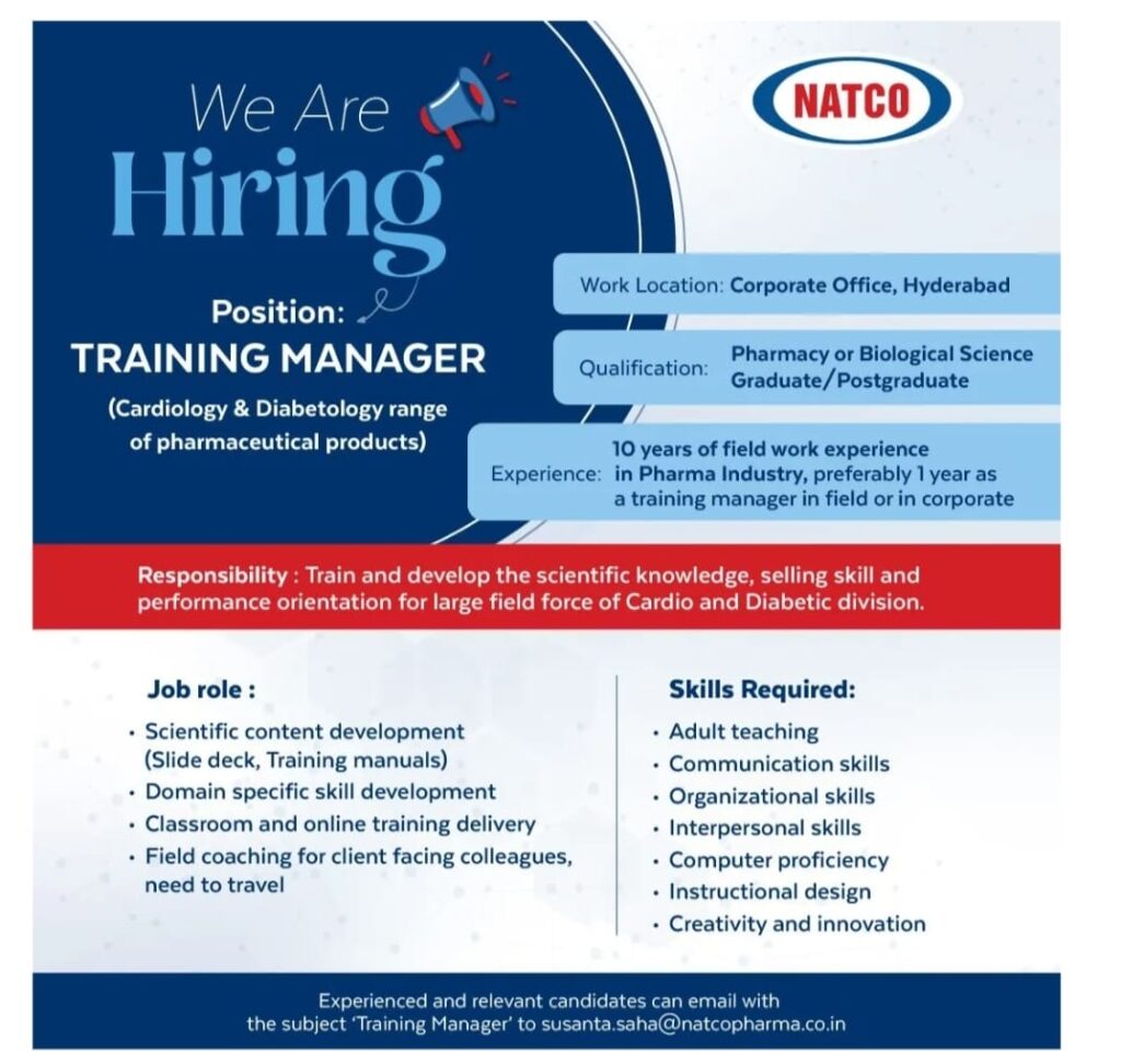  Training Manager Job in Hyderabad