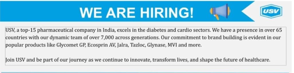 USV Pharma Job Vacancy 2025