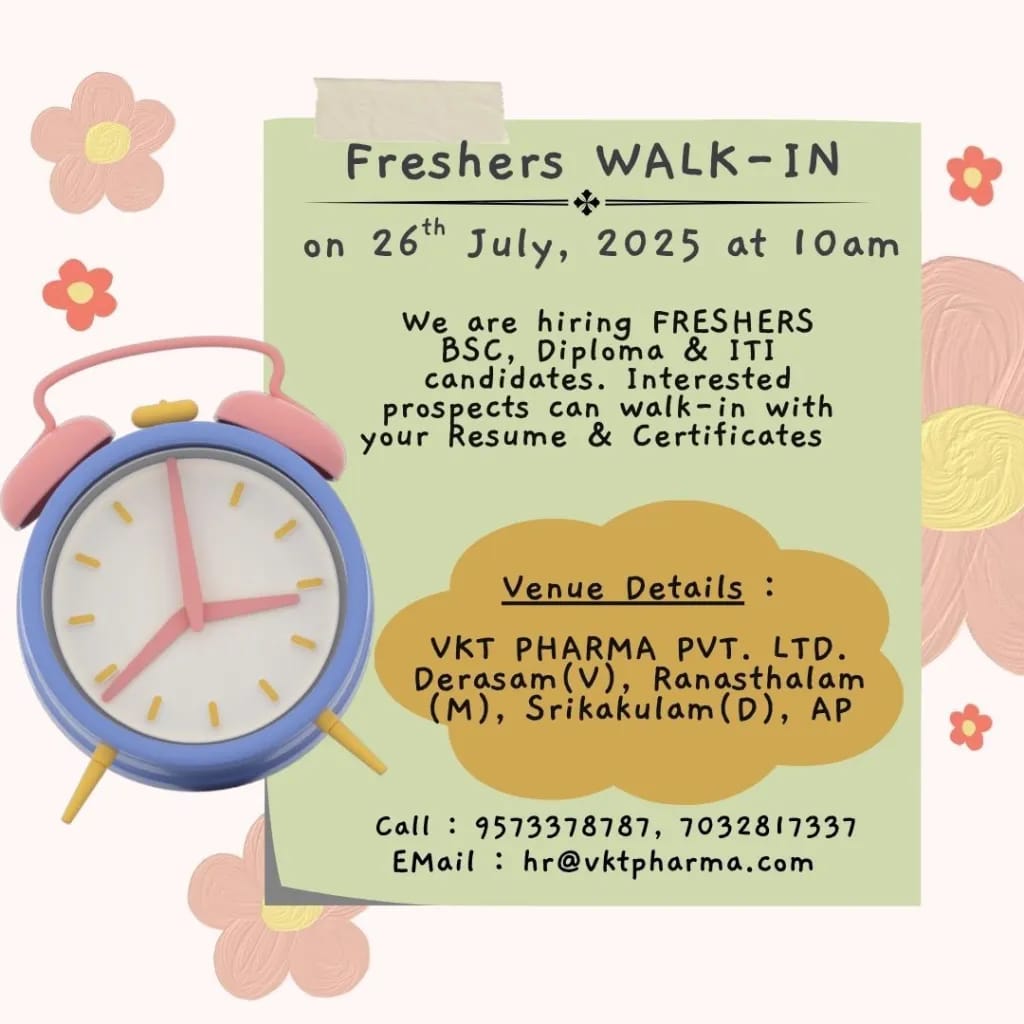 VKT Pharma Freshers Walk-in 2025