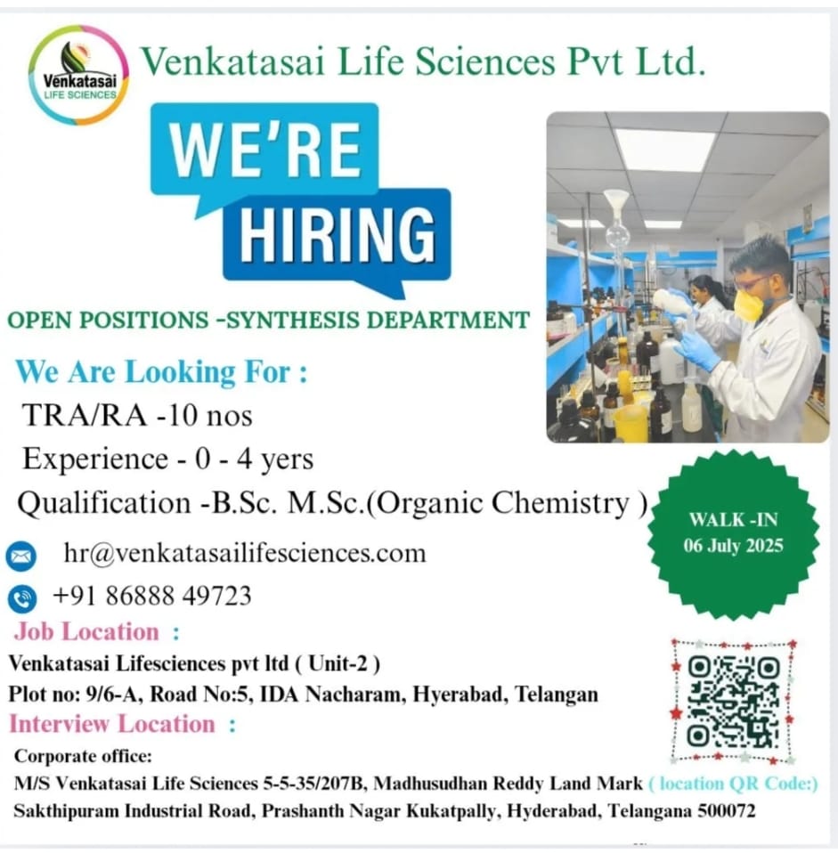 Venkatasai Life Sciences Job Vacancy 2025