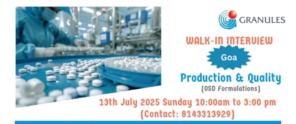 Walk-In Interview at Granules Goa