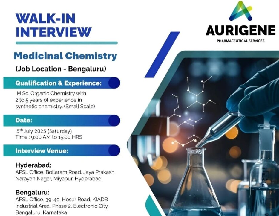 Walk-in Interview for Medicinal Chemistry Jobs