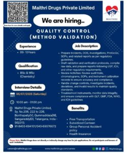 We Are Hiring at Maithri Drugs Pvt Ltd 