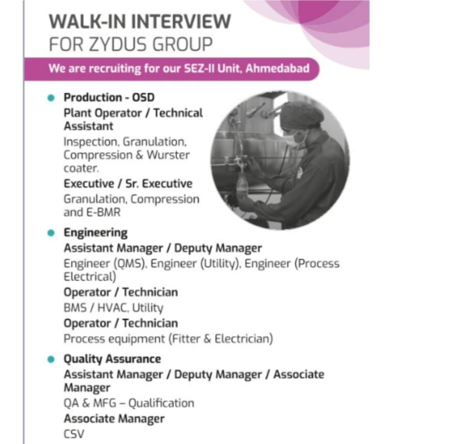 Zydus Job Vacancy Ahmedabad 2025
