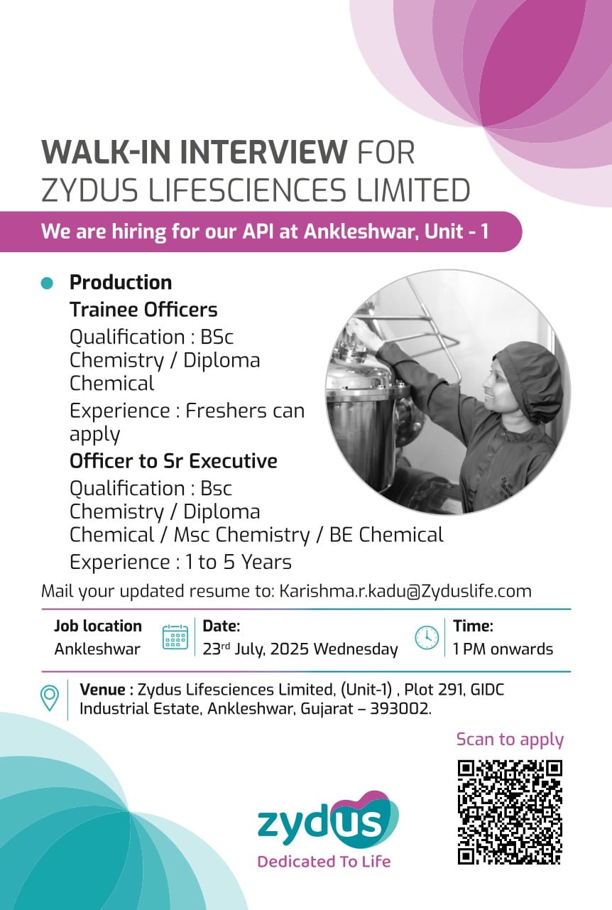 Zydus Lifesciences Walk-In Interview Ankleshwar 2025