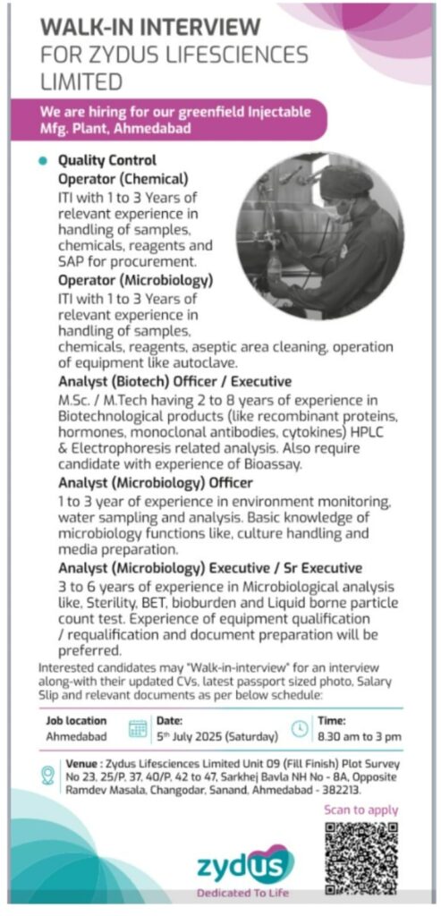 Zydus Lifesciences Walk-in Interview