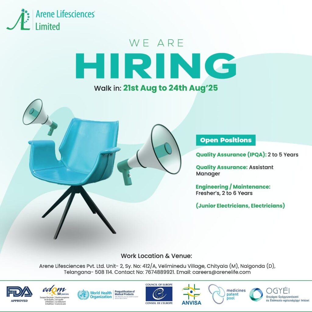 Walk-In Interview: Pharma Jobs at Arene Lifesciences Limited