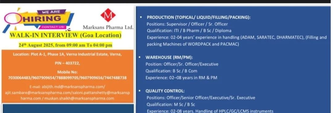Walk-in Interview for Experienced Professionals (Goa)