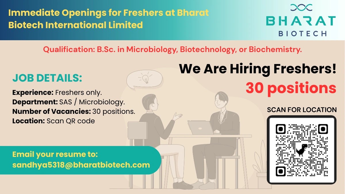 Bharat Biotech is Hiring Freshers
