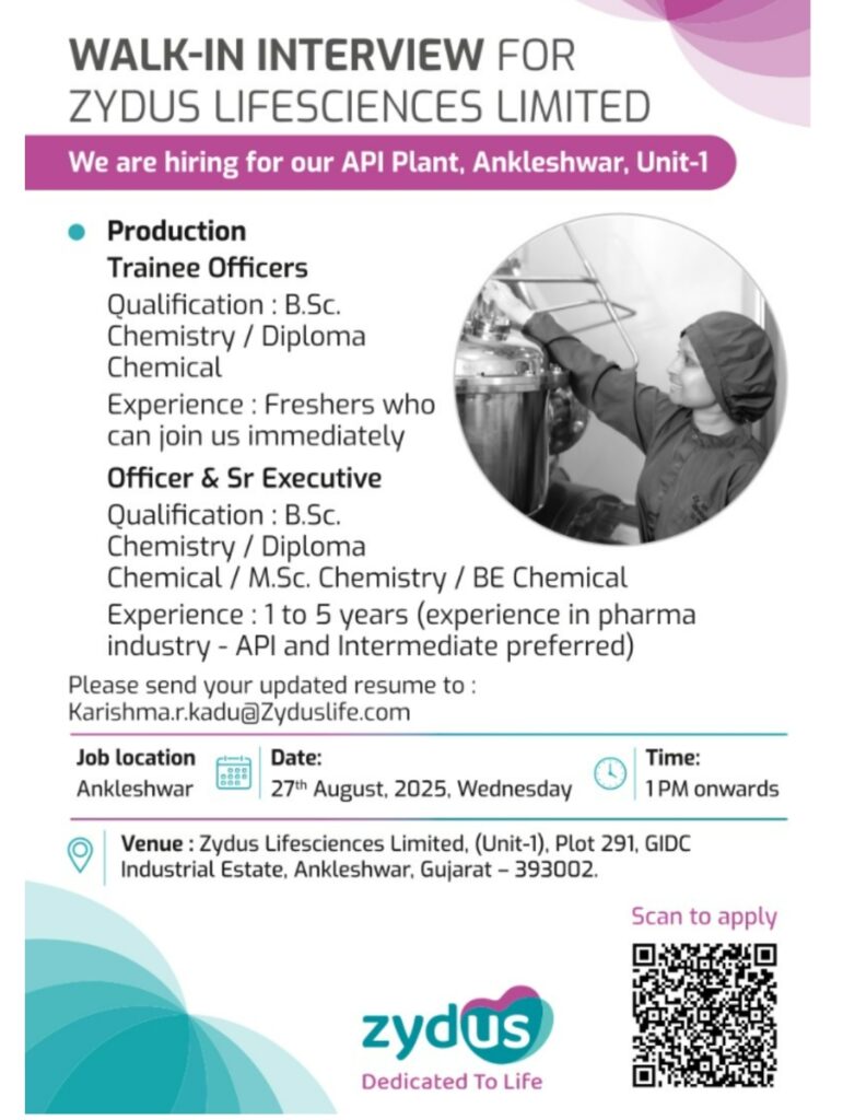 Walk-in Interview for API Manufacturing