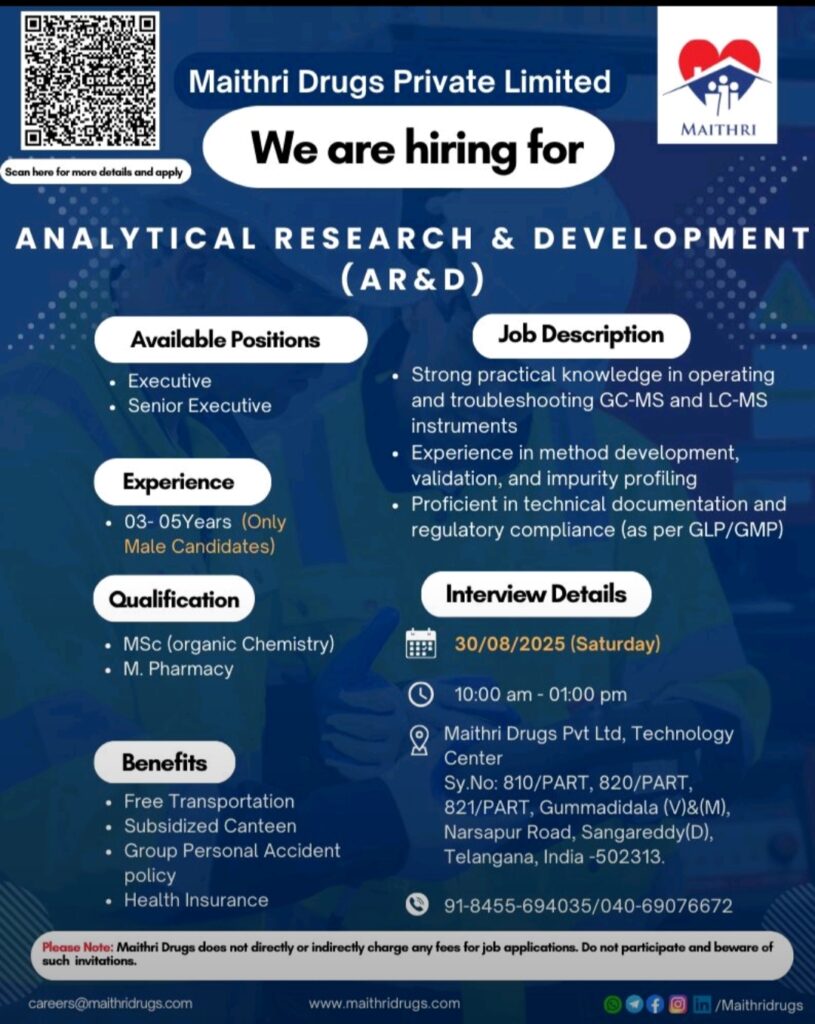 Analytical R&D Positions at Maithri Drugs