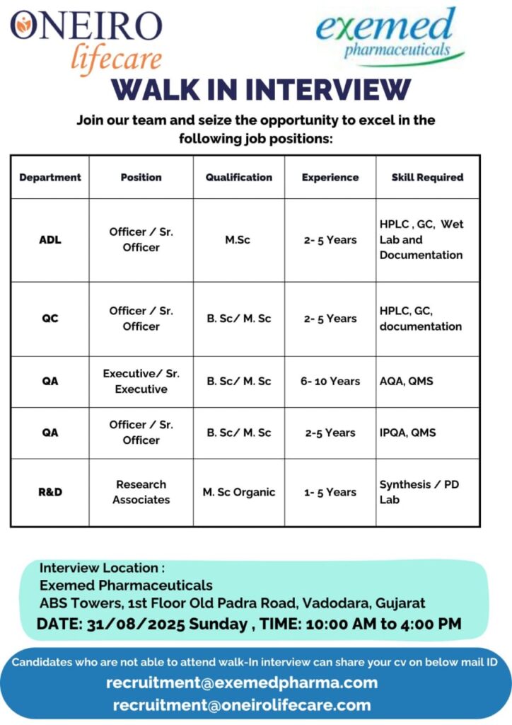 Walk-In Interview Vadodara