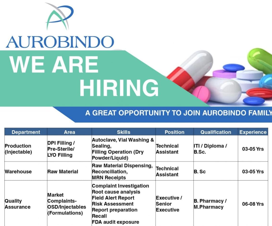 Aurobindo We Are Hiring Hyderabad