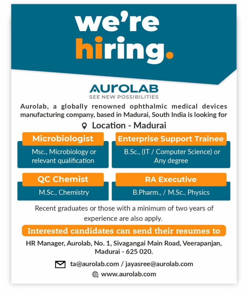 Aurolab Hiring for Various Roles in Madurai