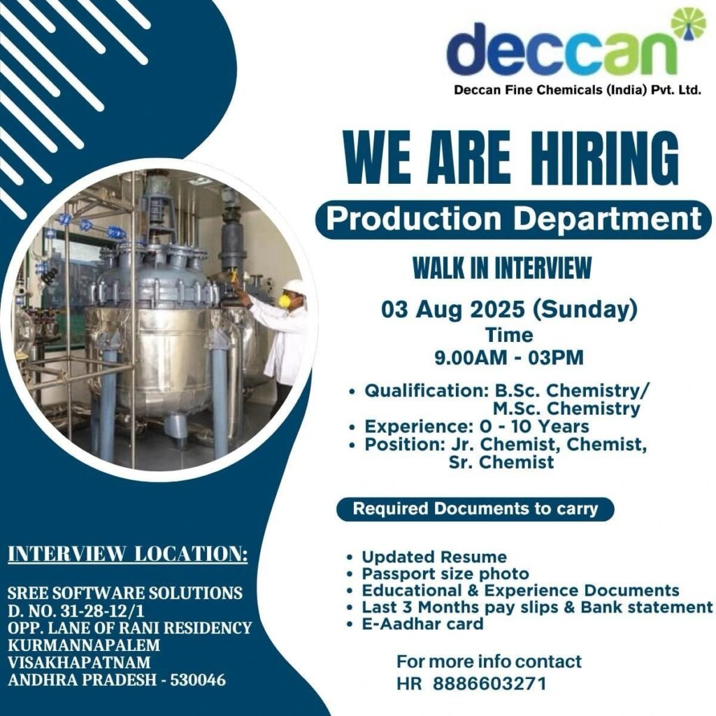 Deccan Fine Chemicals Job Vacancy Visakhapatnam