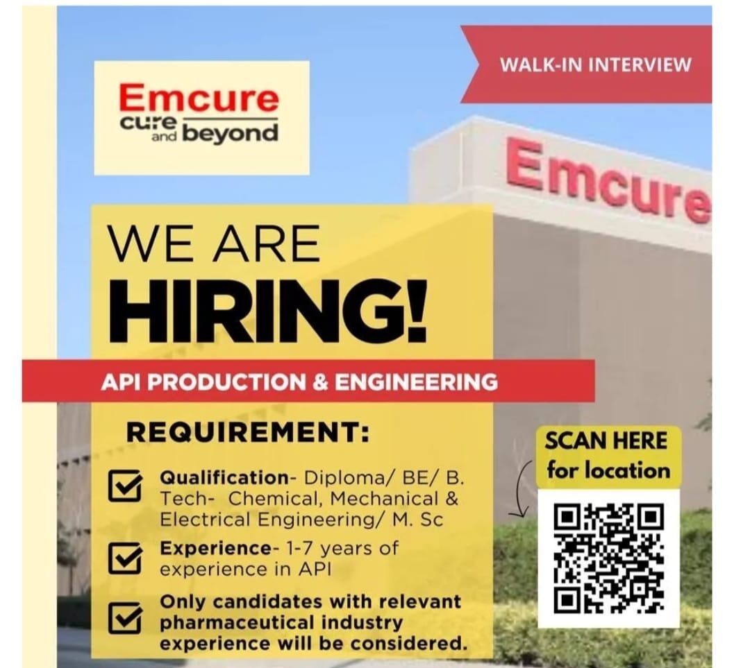 Emcure is Hiring for API Production & Engineering in Kurkumbh