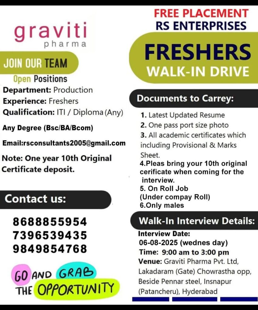 Graviti Pharma Freshers Walk-In Drive 2025