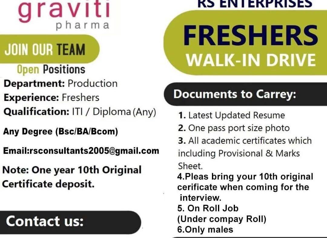 Graviti Pharma Freshers Walk-In Drive 2025