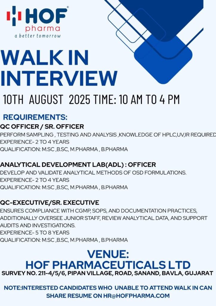 HOF Pharmaceuticals Walk-In Interview